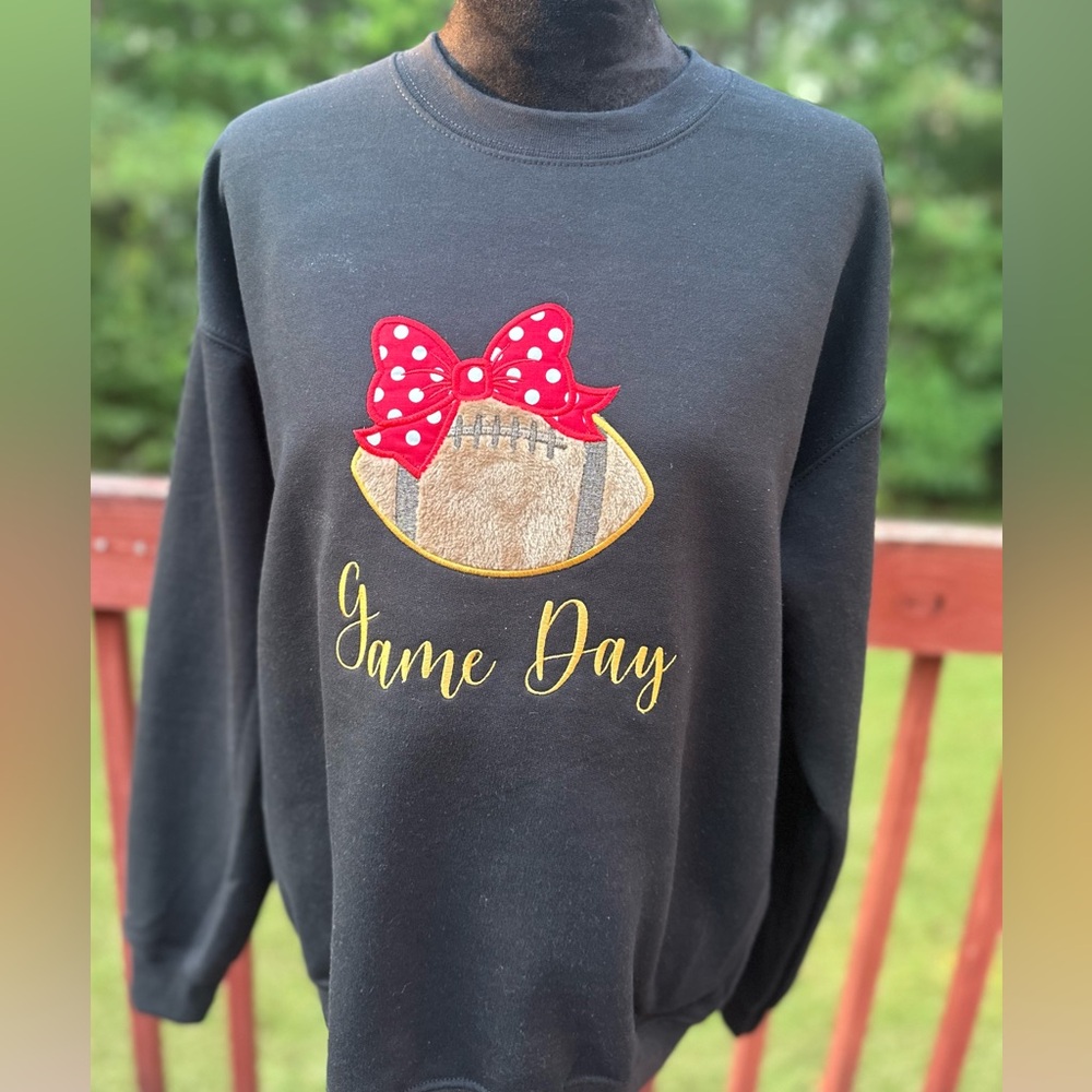 Game day sweatshirt football bow black
